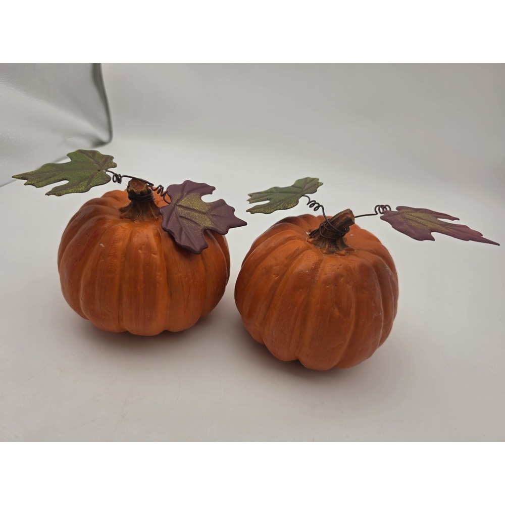 Resin And Metal Pumpkin Fall Decor Autumn - Set of 2 Pumpkins